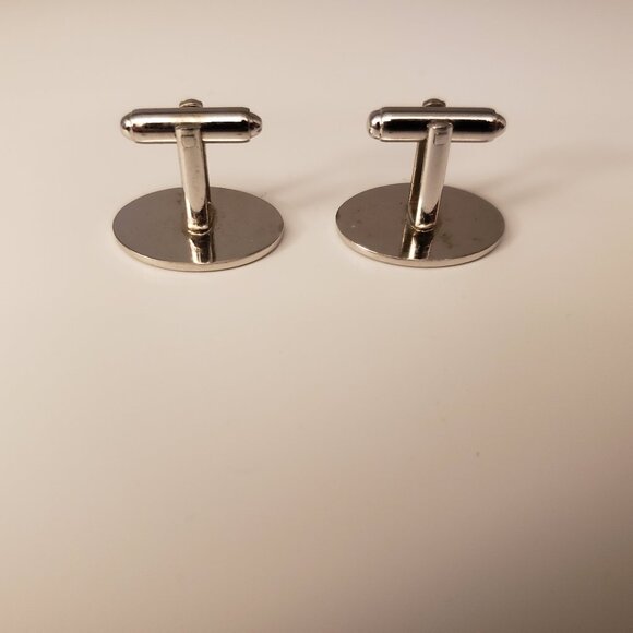 Vintage Men's Silvertone Oval Cufflinks Striped Stripe Scroll Flag - Picture 2 of 7